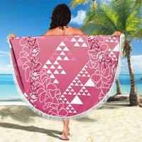 Hawaii Rose Pink Kapa Beach Blanket Vintage 'Ohe Kāpala Motifs Mix Plumeria Leis LT7 - Polynesian Pride