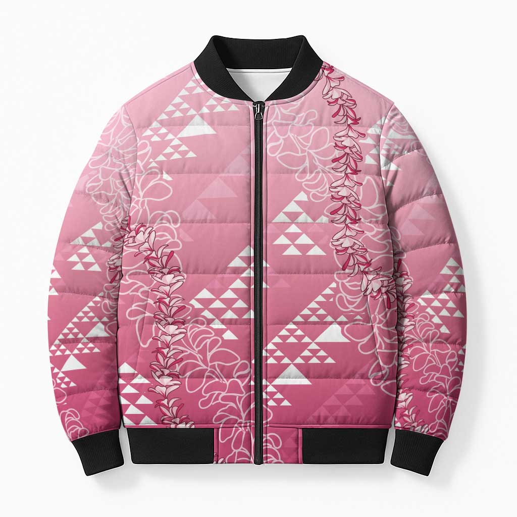 Hawaii Rose Pink Kapa Bomber Puffer Jacket Vintage 'Ohe Kāpala Motifs Mix Plumeria Leis LT7 Unisex Rose Pink - Polynesian Pride