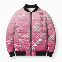 Hawaii Rose Pink Kapa Bomber Puffer Jacket Vintage 'Ohe Kāpala Motifs Mix Plumeria Leis LT7 Unisex Rose Pink - Polynesian Pride
