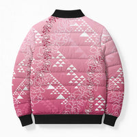 Hawaii Rose Pink Kapa Bomber Puffer Jacket Vintage 'Ohe Kāpala Motifs Mix Plumeria Leis LT7 - Polynesian Pride