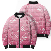Hawaii Rose Pink Kapa Bomber Puffer Jacket Vintage 'Ohe Kāpala Motifs Mix Plumeria Leis LT7 - Polynesian Pride
