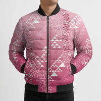 Hawaii Rose Pink Kapa Bomber Puffer Jacket Vintage 'Ohe Kāpala Motifs Mix Plumeria Leis LT7 - Polynesian Pride
