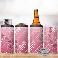 Hawaii Rose Pink Kapa 4 in 1 Can Cooler Tumbler Vintage 'Ohe Kāpala Motifs Mix Plumeria Leis