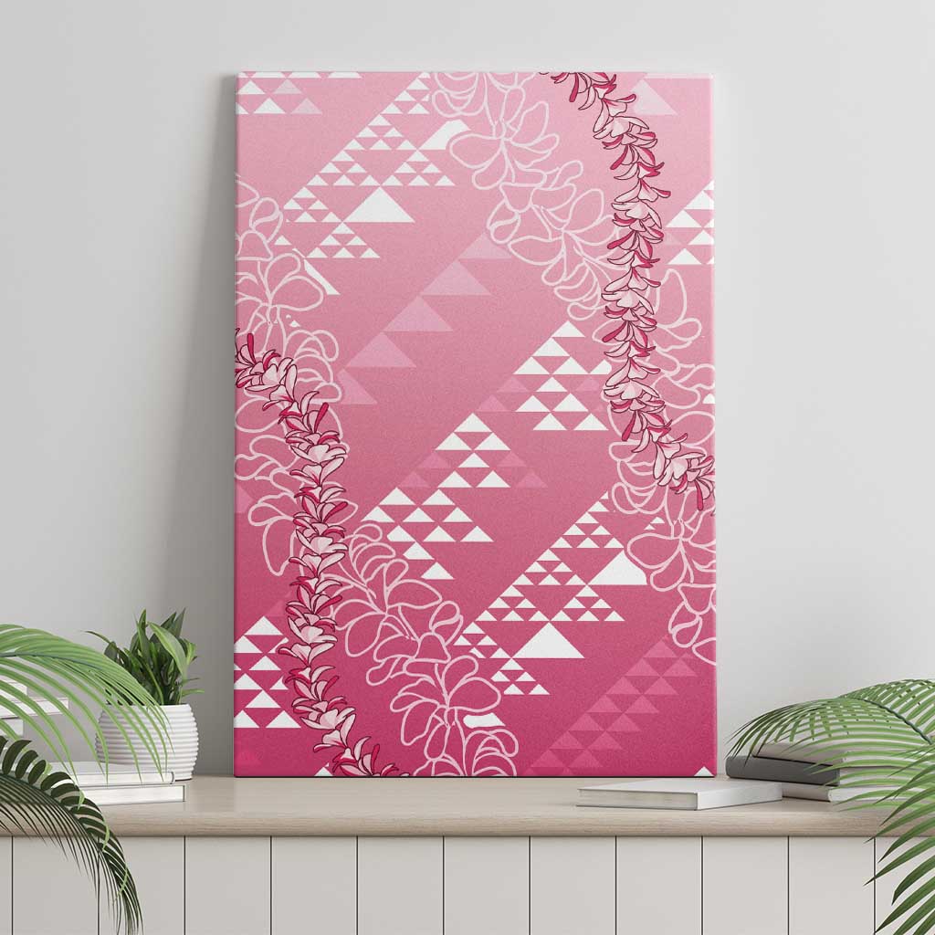 Hawaii Rose Pink Kapa Canvas Wall Art Vintage 'Ohe Kāpala Motifs Mix Plumeria Leis