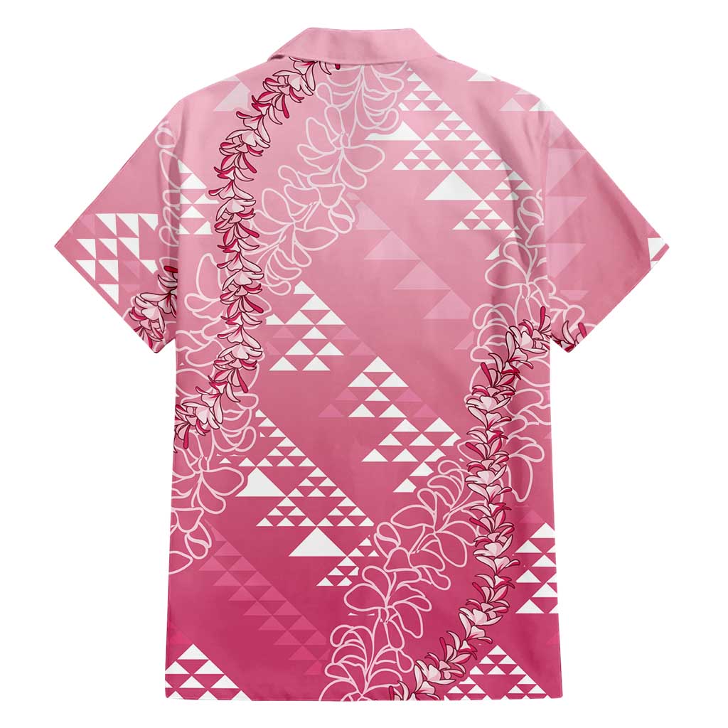 Hawaii Rose Pink Kapa Family Matching Long Sleeve Bodycon Dress and Hawaiian Shirt Vintage 'Ohe Kāpala Motifs Mix Plumeria Leis