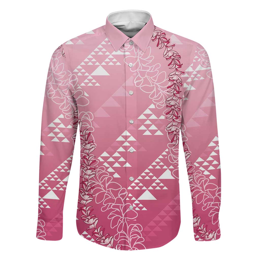 Hawaii Rose Pink Kapa Family Matching Off Shoulder Short Dress and Hawaiian Shirt Vintage 'Ohe Kāpala Motifs Mix Plumeria Leis