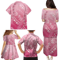 Hawaii Rose Pink Kapa Family Matching Puletasi and Hawaiian Shirt Vintage 'Ohe Kāpala Motifs Mix Plumeria Leis