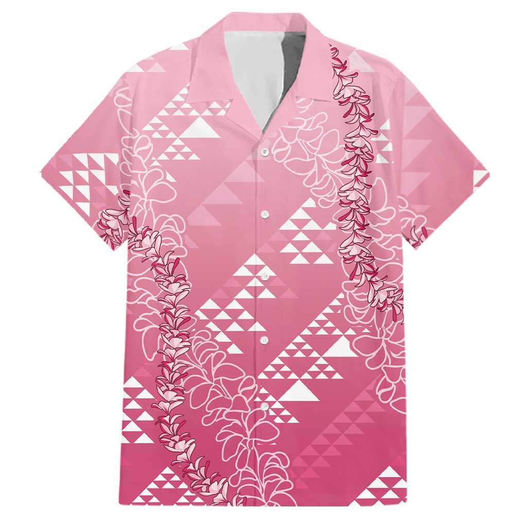 Hawaii Rose Pink Kapa Family Matching Puletasi and Hawaiian Shirt Vintage 'Ohe Kāpala Motifs Mix Plumeria Leis
