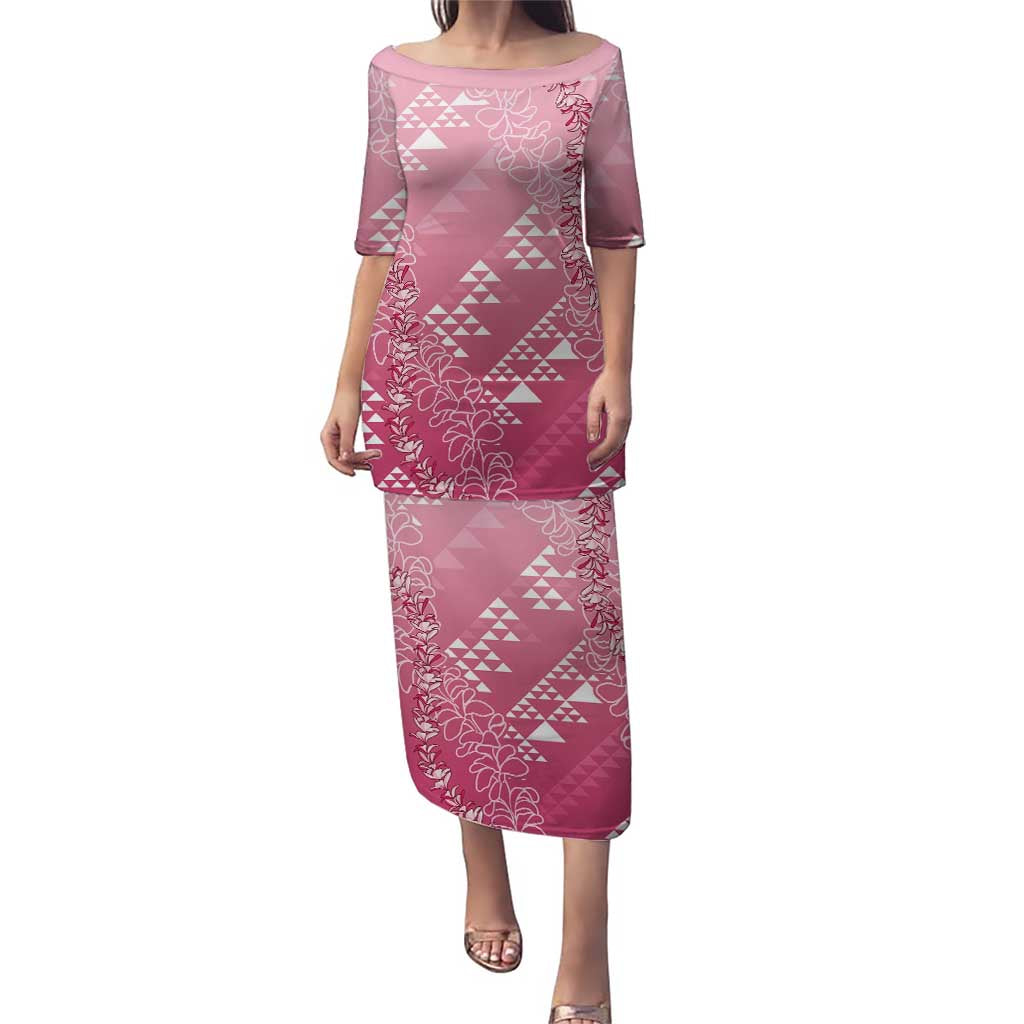 Hawaii Rose Pink Kapa Family Matching Puletasi and Hawaiian Shirt Vintage 'Ohe Kāpala Motifs Mix Plumeria Leis