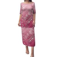 Hawaii Rose Pink Kapa Family Matching Puletasi and Hawaiian Shirt Vintage 'Ohe Kāpala Motifs Mix Plumeria Leis