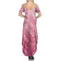 Hawaii Rose Pink Kapa Family Matching Summer Maxi Dress and Hawaiian Shirt Vintage 'Ohe Kāpala Motifs Mix Plumeria Leis