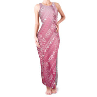 Hawaii Rose Pink Kapa Family Matching Tank Maxi Dress and Hawaiian Shirt Vintage 'Ohe Kāpala Motifs Mix Plumeria Leis