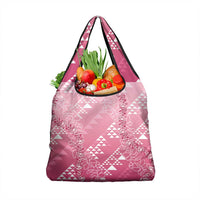 Hawaii Rose Pink Kapa Grocery Bag Vintage 'Ohe Kāpala Motifs Mix Plumeria Leis