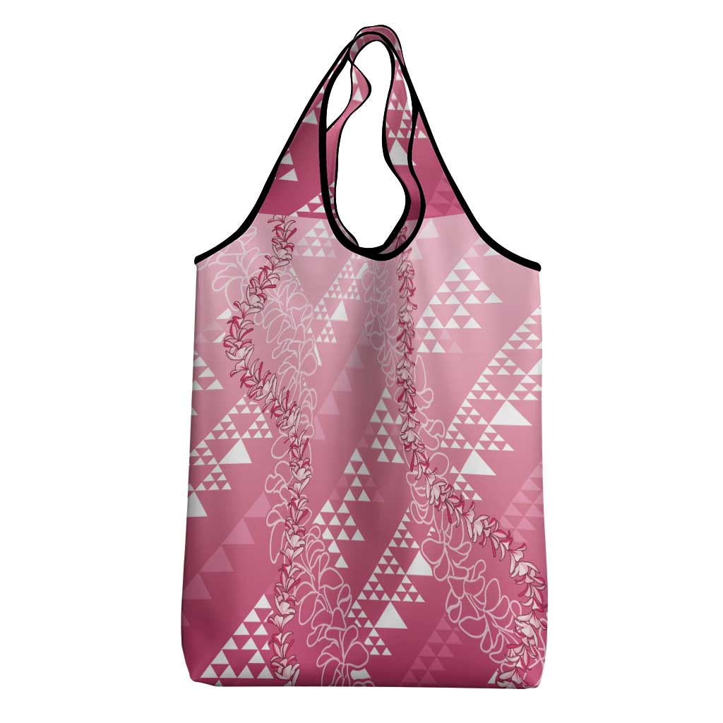 Hawaii Rose Pink Kapa Grocery Bag Vintage 'Ohe Kāpala Motifs Mix Plumeria Leis