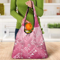 Hawaii Rose Pink Kapa Grocery Bag Vintage 'Ohe Kāpala Motifs Mix Plumeria Leis
