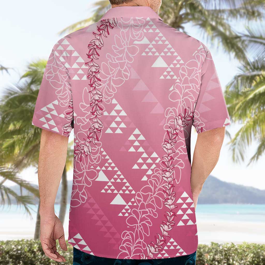 Hawaii Rose Pink Kapa Hawaiian Shirt Vintage 'Ohe Kāpala Motifs Mix Plumeria Leis