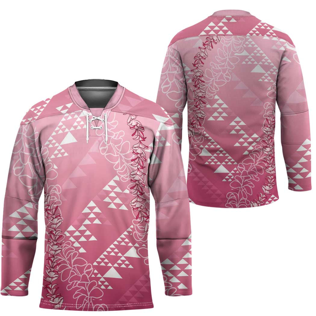 Hawaii Rose Pink Kapa Hockey Jersey Vintage 'Ohe Kāpala Motifs Mix Plumeria Leis