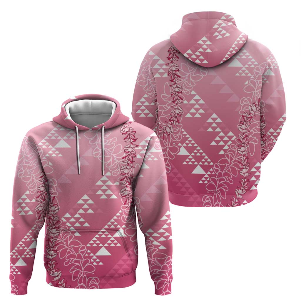 Hawaii Rose Pink Kapa Hoodie Vintage 'Ohe Kāpala Motifs Mix Plumeria Leis