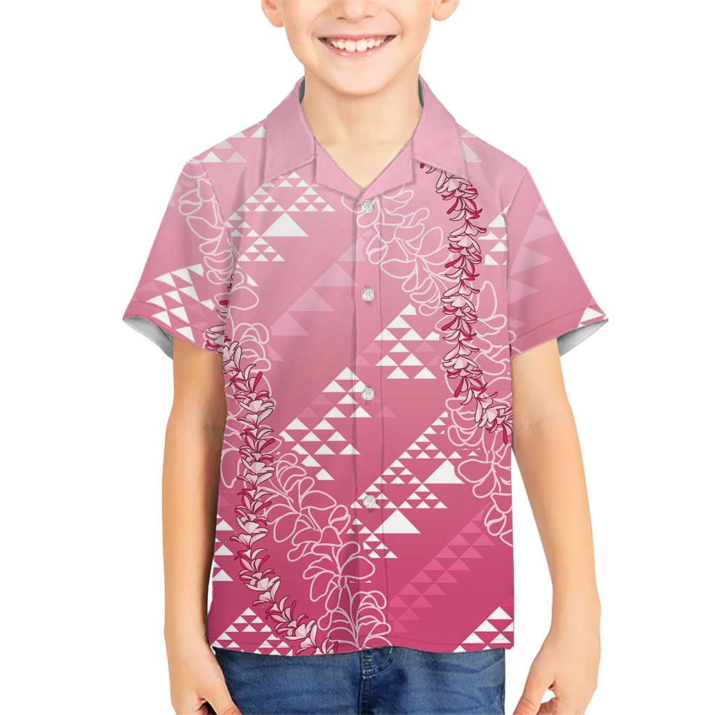 Hawaii Rose Pink Kapa Kid Hawaiian Shirt Vintage 'Ohe Kāpala Motifs Mix Plumeria Leis