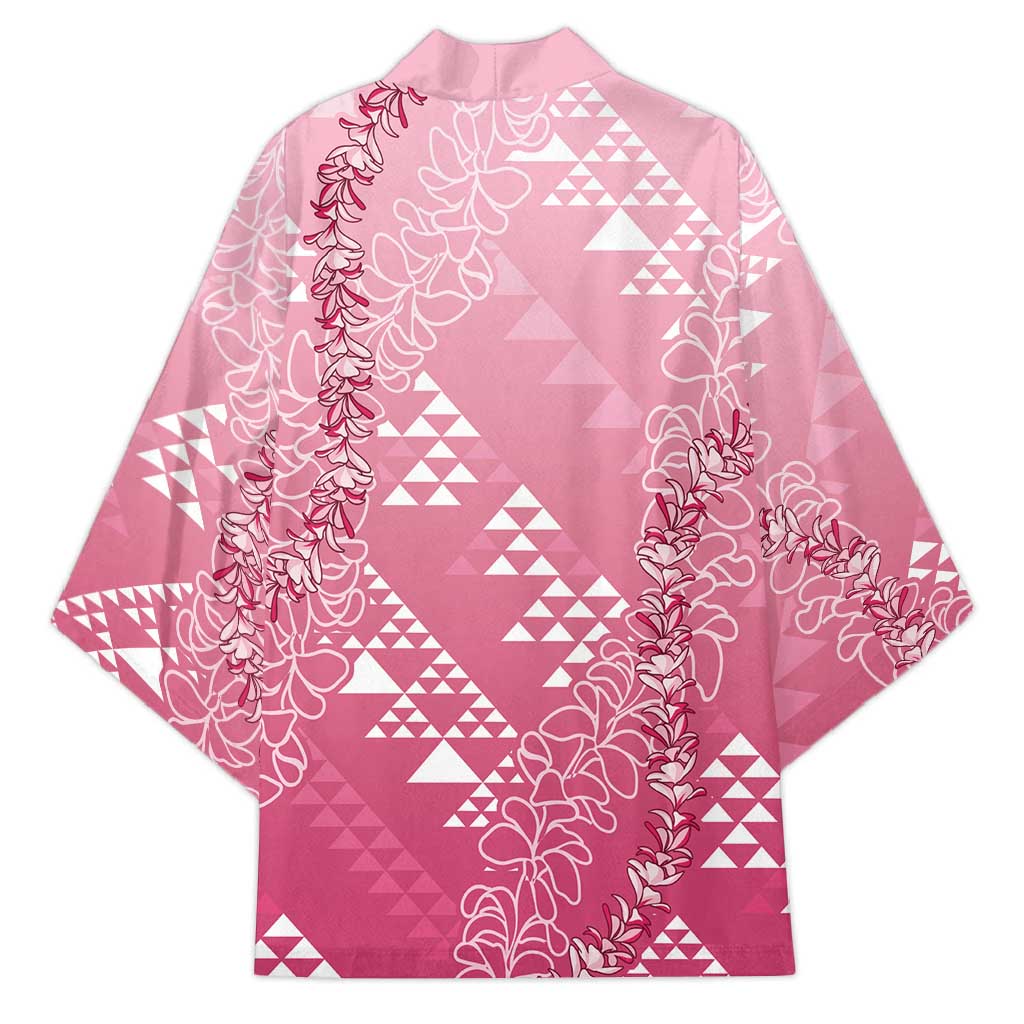 Hawaii Rose Pink Kapa Kimono Vintage 'Ohe Kāpala Motifs Mix Plumeria Leis LT7 - Polynesian Pride