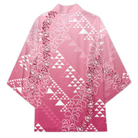 Hawaii Rose Pink Kapa Kimono Vintage 'Ohe Kāpala Motifs Mix Plumeria Leis LT7 - Polynesian Pride