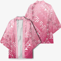 Hawaii Rose Pink Kapa Kimono Vintage 'Ohe Kāpala Motifs Mix Plumeria Leis LT7 - Polynesian Pride