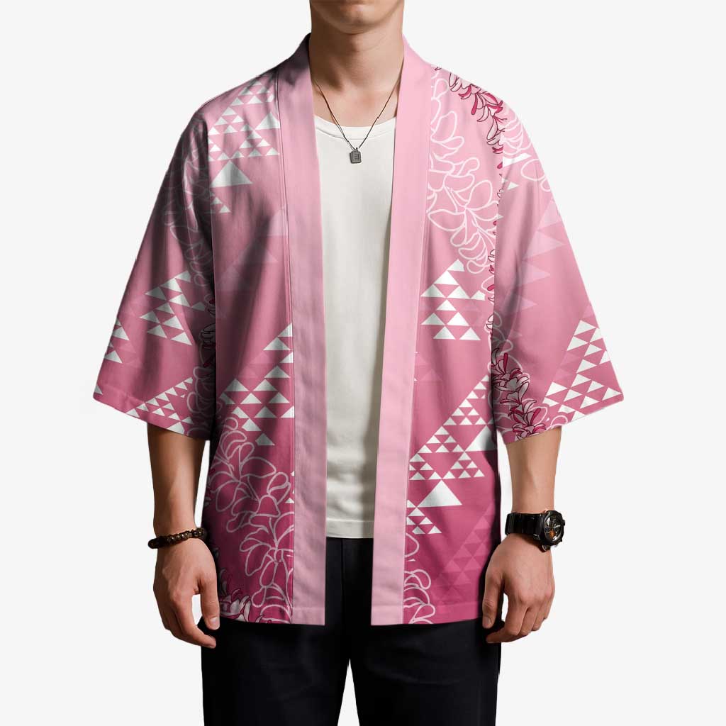 Hawaii Rose Pink Kapa Kimono Vintage 'Ohe Kāpala Motifs Mix Plumeria Leis LT7 - Polynesian Pride