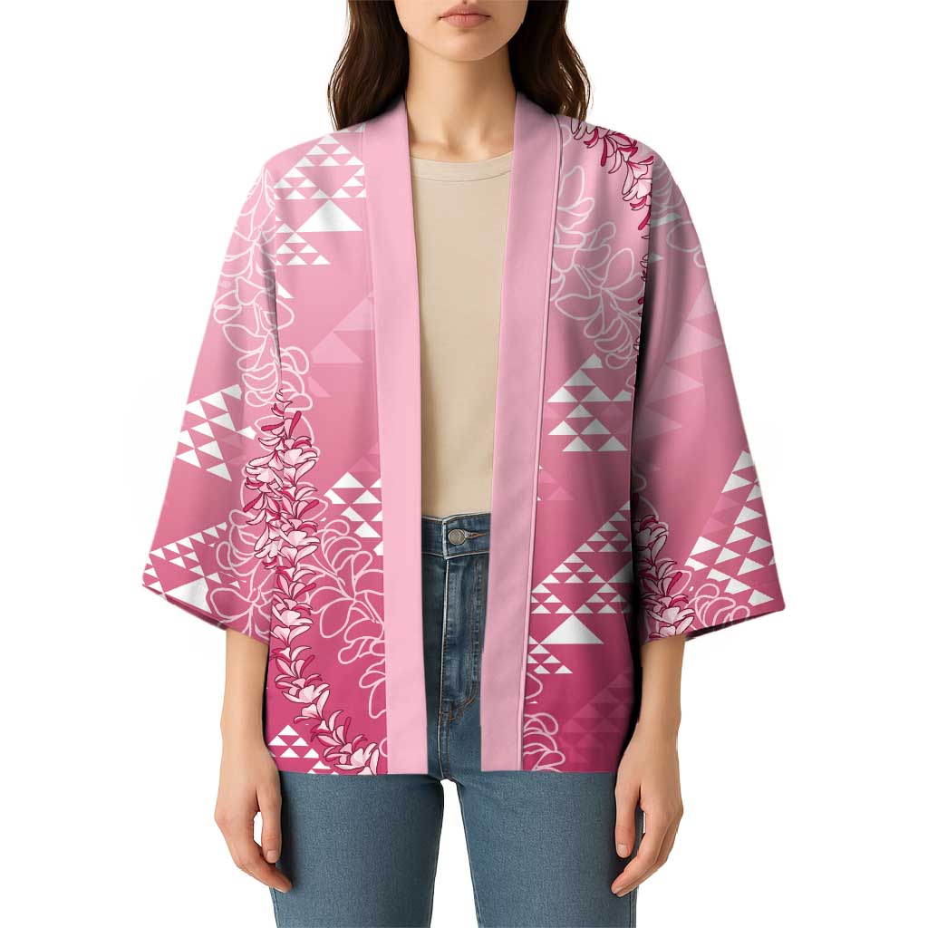 Hawaii Rose Pink Kapa Kimono Vintage 'Ohe Kāpala Motifs Mix Plumeria Leis LT7 - Polynesian Pride