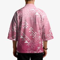 Hawaii Rose Pink Kapa Kimono Vintage 'Ohe Kāpala Motifs Mix Plumeria Leis LT7 - Polynesian Pride