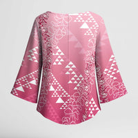 Hawaii Rose Pink Kapa Kimono Sleeve Blouse Vintage 'Ohe Kāpala Motifs Mix Plumeria Leis