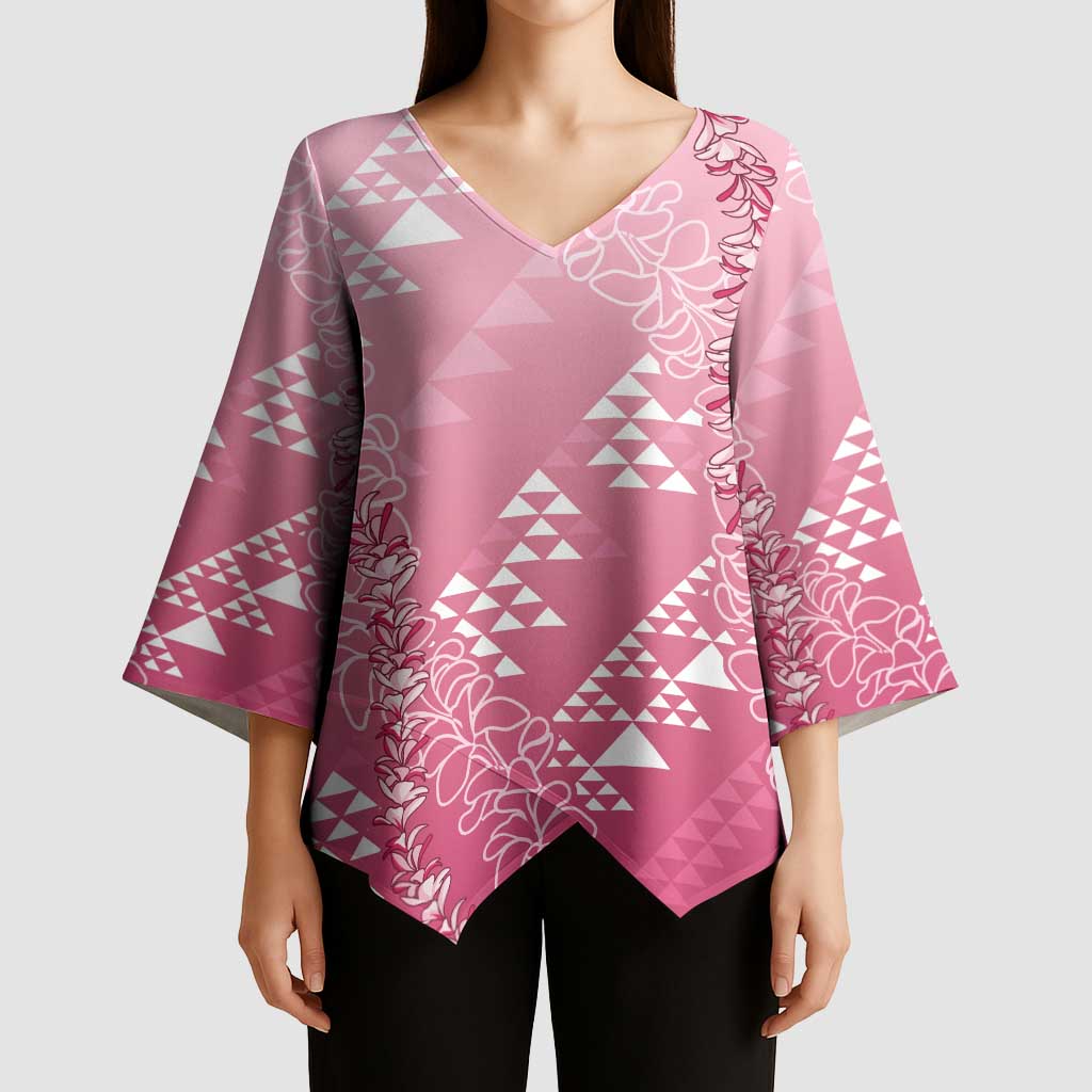 Hawaii Rose Pink Kapa Kimono Sleeve Blouse Vintage 'Ohe Kāpala Motifs Mix Plumeria Leis