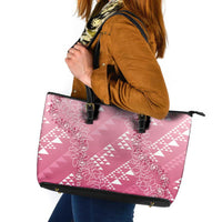 Hawaii Rose Pink Kapa Leather Tote Bag Vintage 'Ohe Kāpala Motifs Mix Plumeria Leis