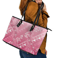 Hawaii Rose Pink Kapa Leather Tote Bag Vintage 'Ohe Kāpala Motifs Mix Plumeria Leis