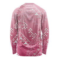 Hawaii Rose Pink Kapa Long Sleeve Shirt Vintage 'Ohe Kāpala Motifs Mix Plumeria Leis