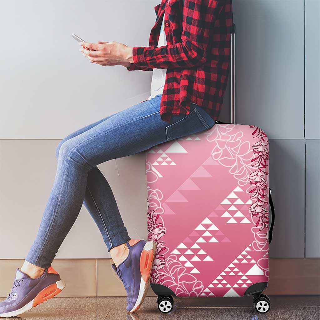 Hawaii Rose Pink Kapa Luggage Cover Vintage 'Ohe Kāpala Motifs Mix Plumeria Leis