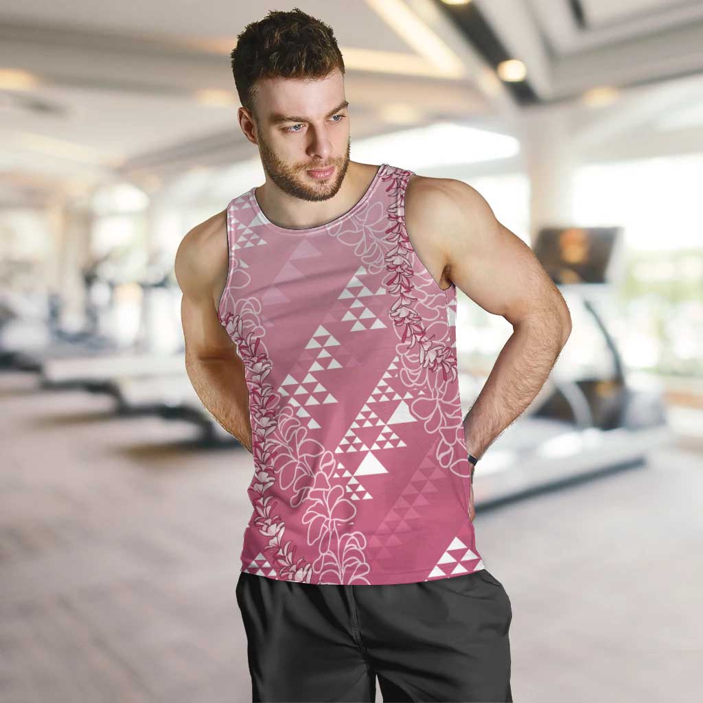 Hawaii Rose Pink Kapa Men Tank Top Vintage 'Ohe Kāpala Motifs Mix Plumeria Leis