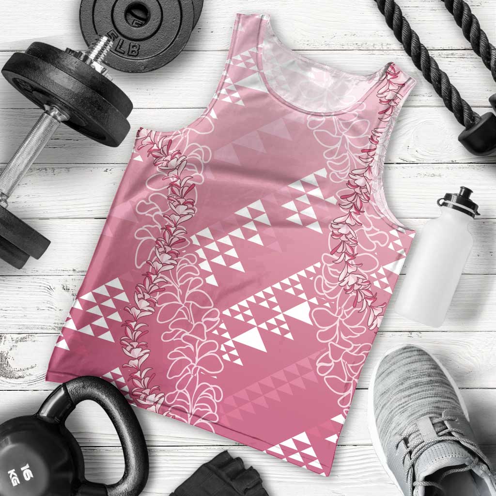 Hawaii Rose Pink Kapa Men Tank Top Vintage 'Ohe Kāpala Motifs Mix Plumeria Leis