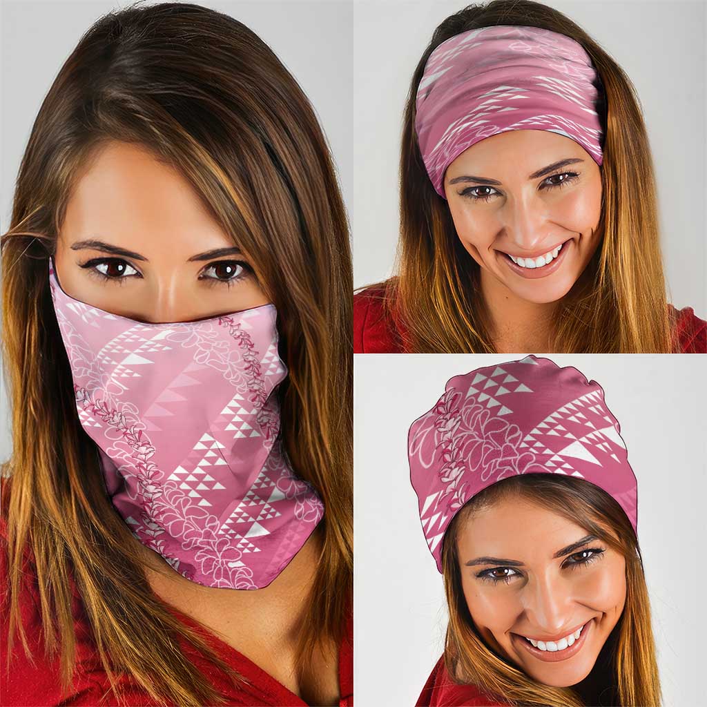 Hawaii Rose Pink Kapa Neck Gaiter Vintage 'Ohe Kāpala Motifs Mix Plumeria Leis