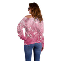 Hawaii Rose Pink Kapa Off Shoulder Sweater Vintage 'Ohe Kāpala Motifs Mix Plumeria Leis