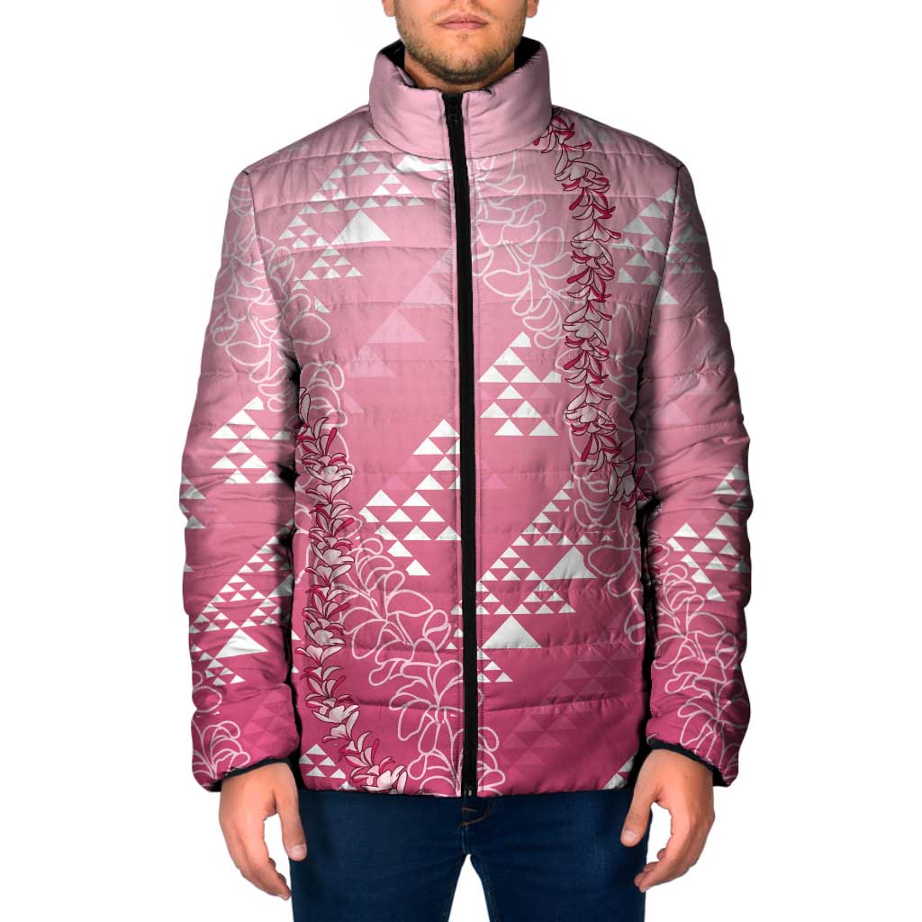 Hawaii Rose Pink Kapa Padded Jacket Vintage 'Ohe Kāpala Motifs Mix Plumeria Leis LT7 Men Rose Pink - Polynesian Pride