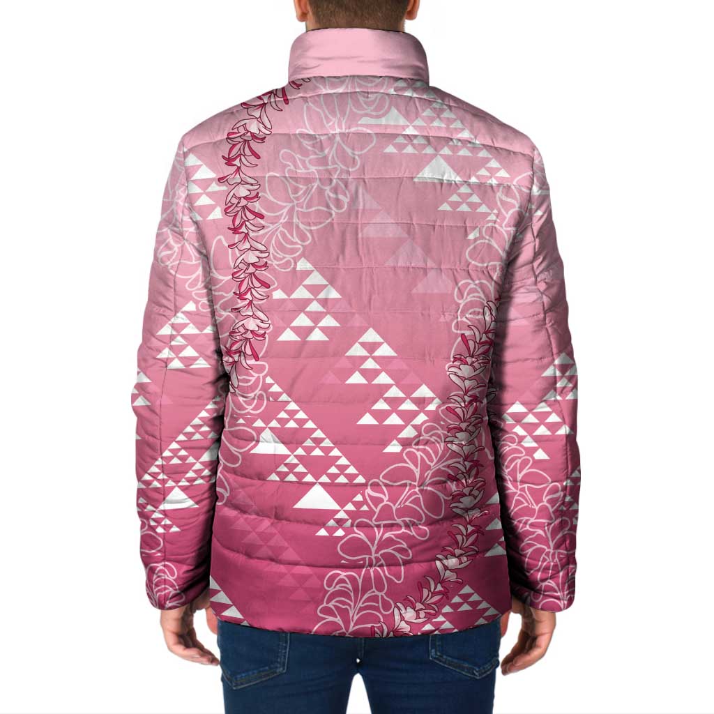 Hawaii Rose Pink Kapa Padded Jacket Vintage 'Ohe Kāpala Motifs Mix Plumeria Leis LT7 - Polynesian Pride