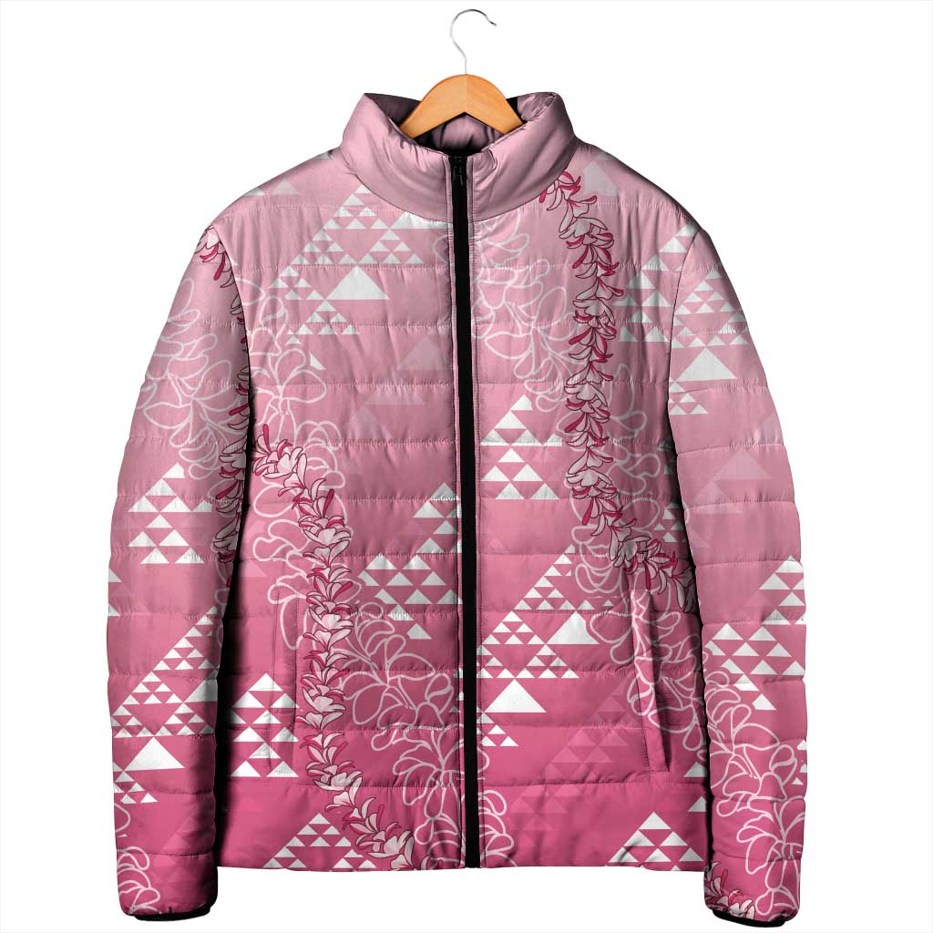 Hawaii Rose Pink Kapa Padded Jacket Vintage 'Ohe Kāpala Motifs Mix Plumeria Leis LT7 - Polynesian Pride