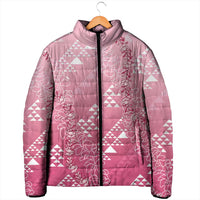 Hawaii Rose Pink Kapa Padded Jacket Vintage 'Ohe Kāpala Motifs Mix Plumeria Leis LT7 - Polynesian Pride