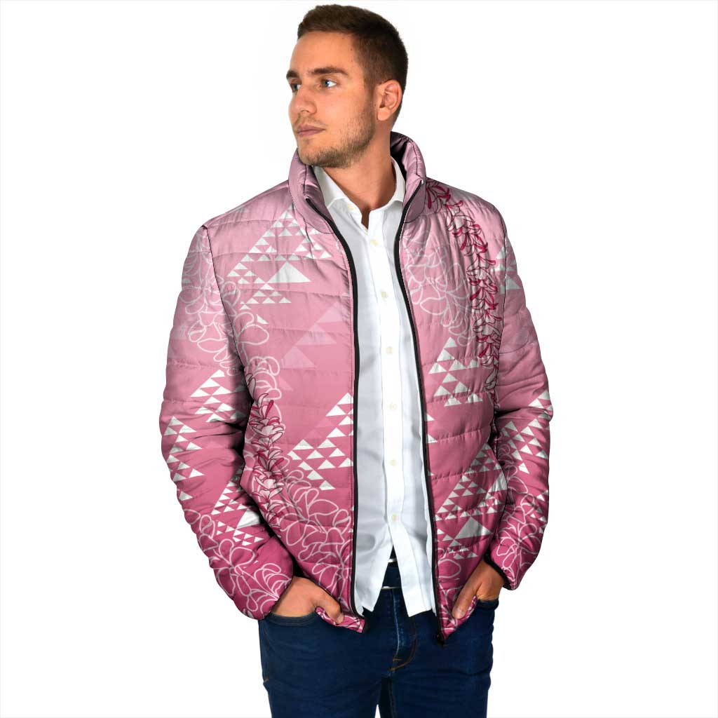 Hawaii Rose Pink Kapa Padded Jacket Vintage 'Ohe Kāpala Motifs Mix Plumeria Leis LT7 - Polynesian Pride