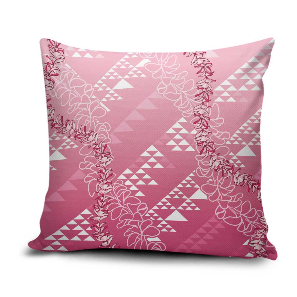Hawaii Rose Pink Kapa Pillow Cover Vintage 'Ohe Kāpala Motifs Mix Plumeria Leis