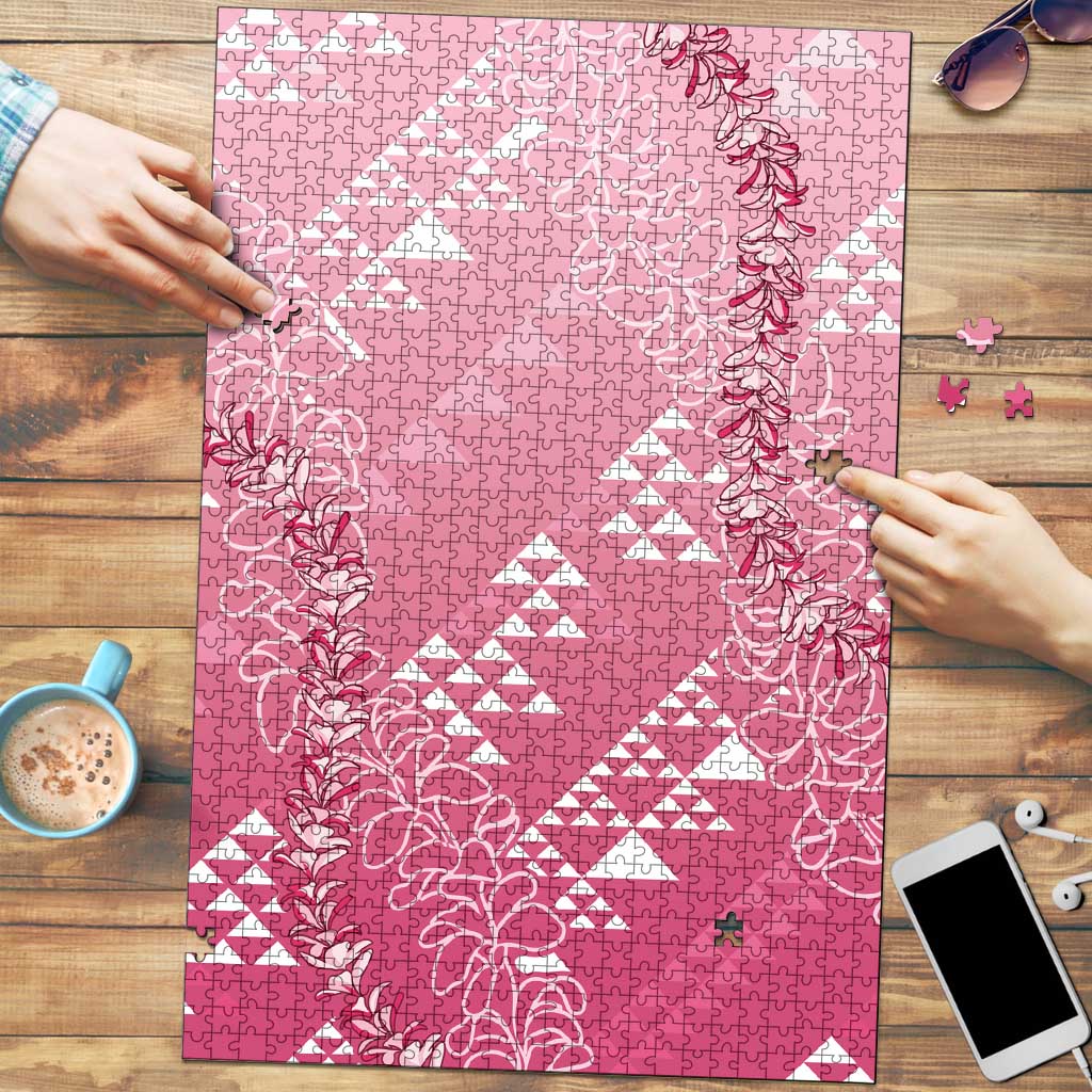 Hawaii Rose Pink Kapa Puzzle Vintage 'Ohe Kāpala Motifs Mix Plumeria Leis