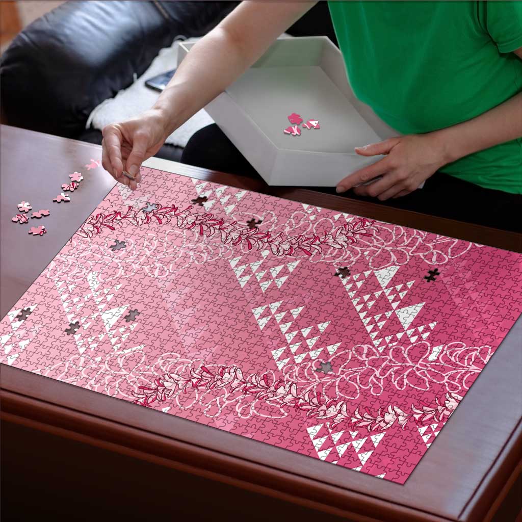 Hawaii Rose Pink Kapa Puzzle Vintage 'Ohe Kāpala Motifs Mix Plumeria Leis