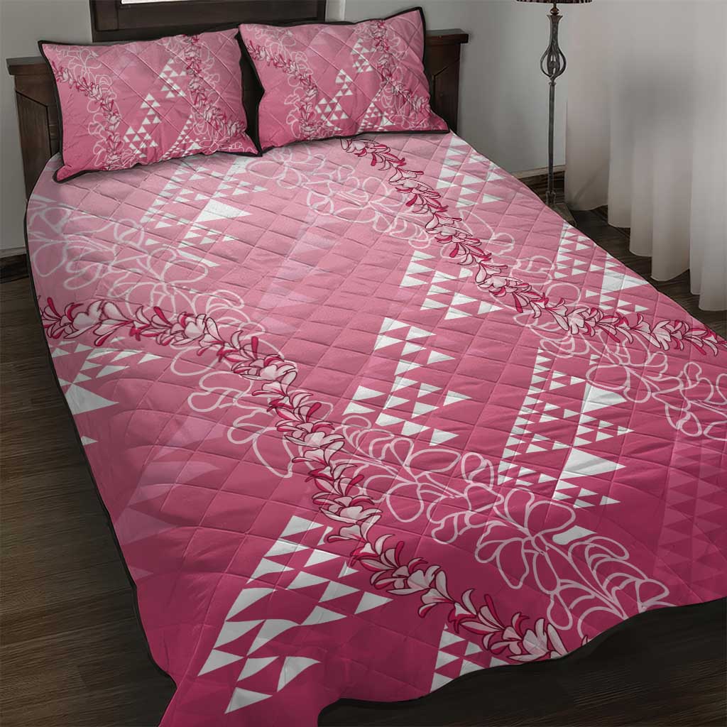 Hawaii Rose Pink Kapa Quilt Bed Set Vintage 'Ohe Kāpala Motifs Mix Plumeria Leis LT7 Rose Pink - Polynesian Pride