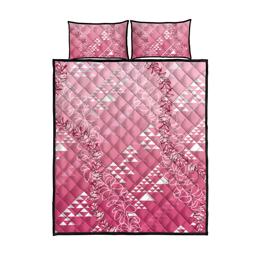 Hawaii Rose Pink Kapa Quilt Bed Set Vintage 'Ohe Kāpala Motifs Mix Plumeria Leis LT7 - Polynesian Pride