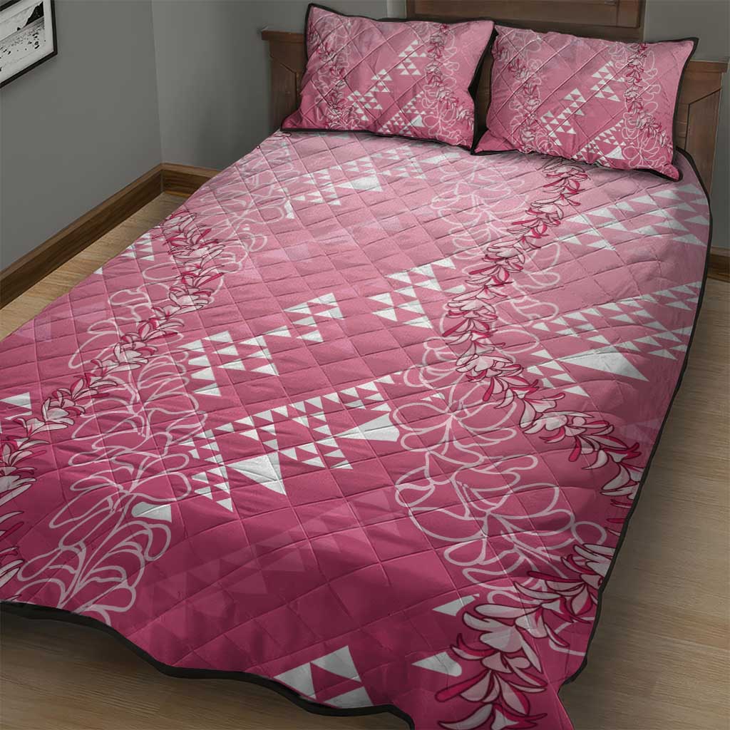 Hawaii Rose Pink Kapa Quilt Bed Set Vintage 'Ohe Kāpala Motifs Mix Plumeria Leis LT7 - Polynesian Pride